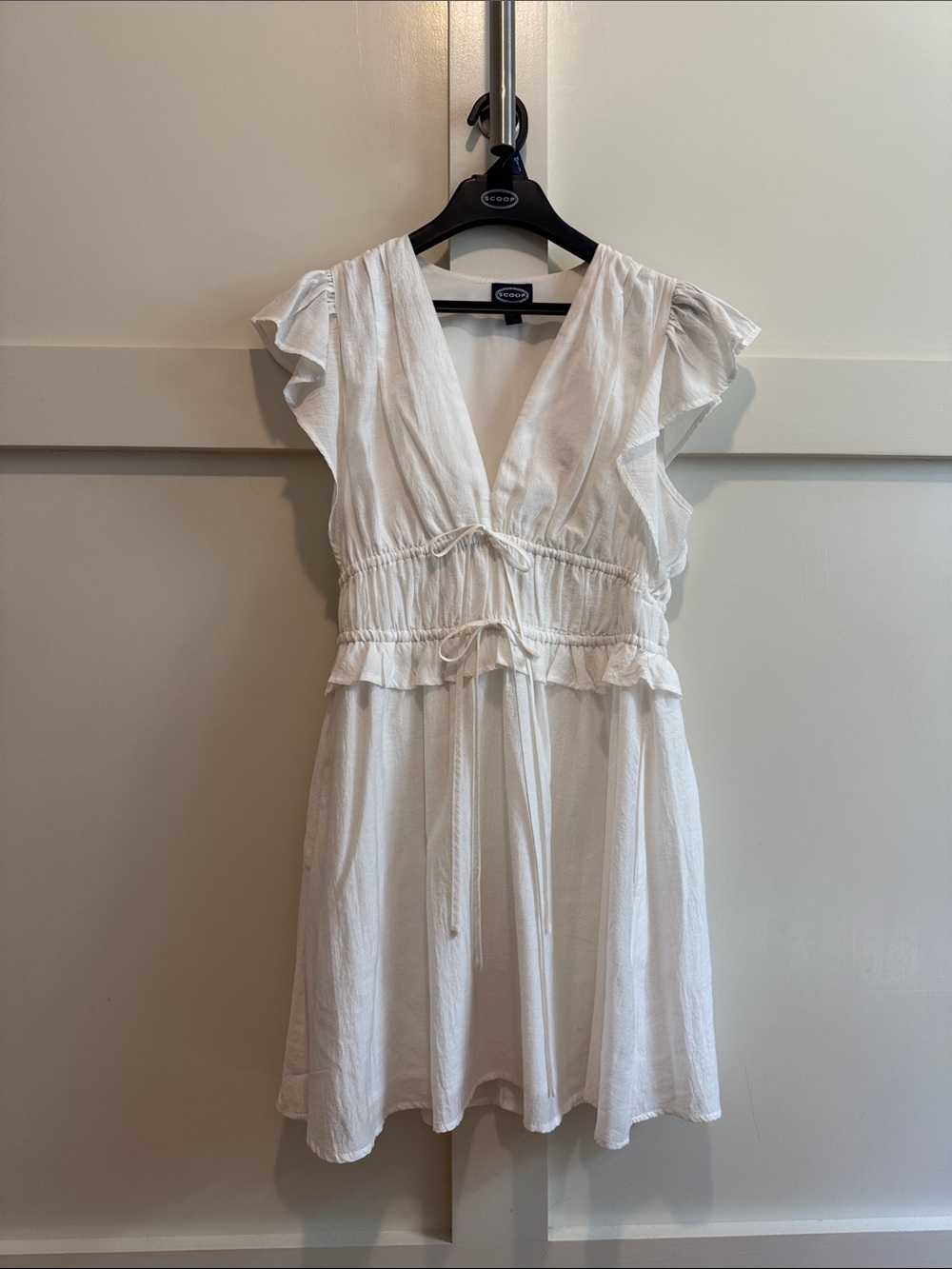 Ruffle Tie-Waist White V-Neck Sundress